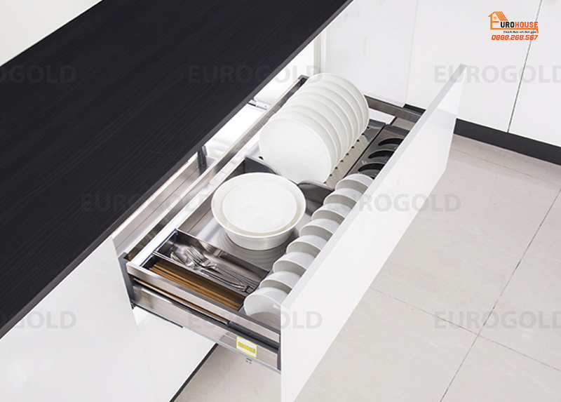 Giá bát đĩa inox hộp gắn cánh tủ bếp dưới Eurogold EU132700