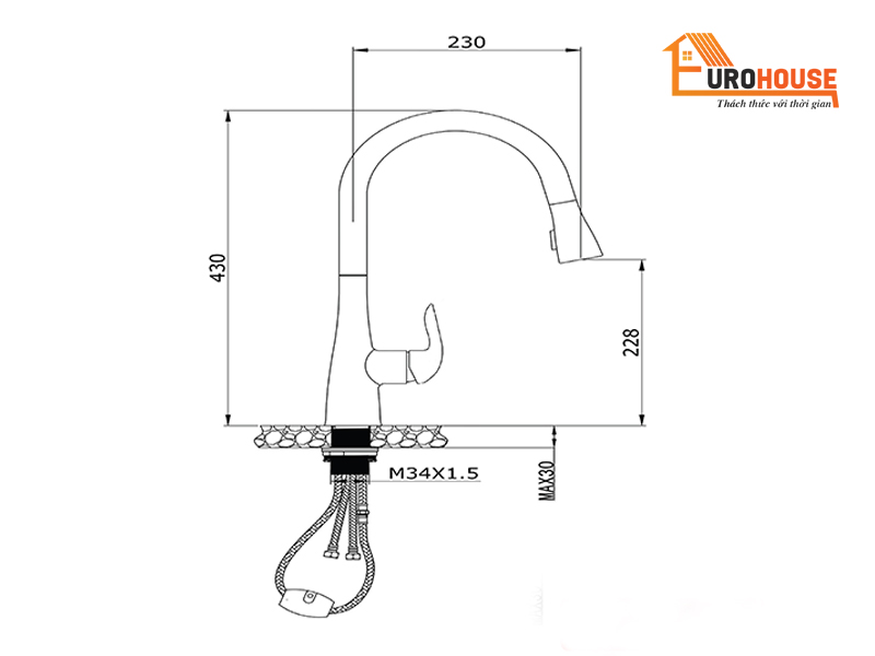 Vòi nước rửa chén nóng lạnh dây rút Konox KN1226BG